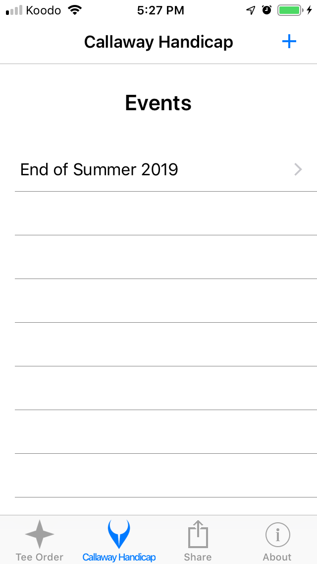 List of one event screenshot from Cruncher Callaway Handicap Calculator App on iPhone