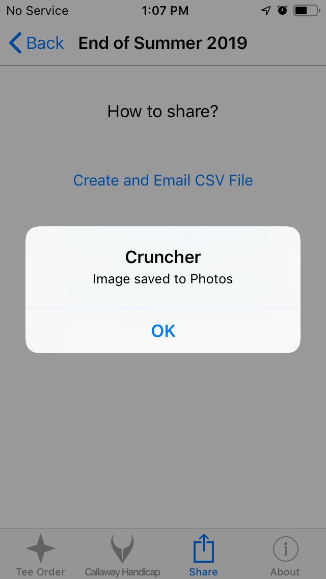 Share Event as Twitter Image Saved screenshot from Cruncher Callaway Handicap Calculator App on iPhone